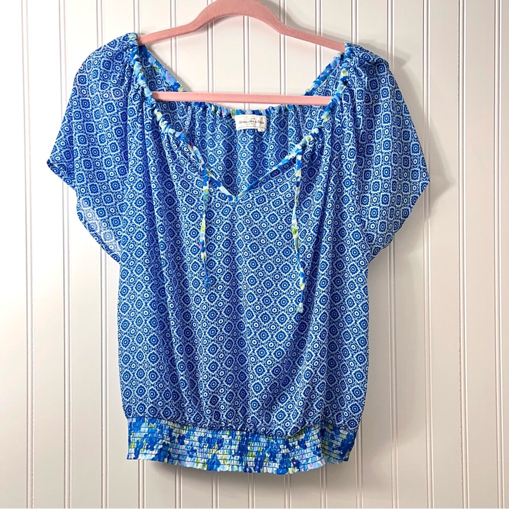 Blue Small Abercrombie & Fitch Boho Peasant Blouse Cute Girly Retro Style Hippie